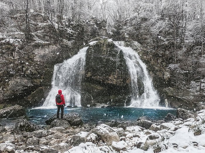 The Virje waterfall on the Glijun stream Soča Valley Slovenia