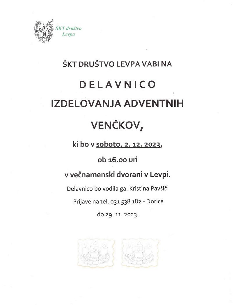 Delavnica izdelovanja adventnih venčkov